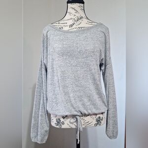 Abercrombie & Fitch Light Gray Drawstring Hem Long Sleeve Top